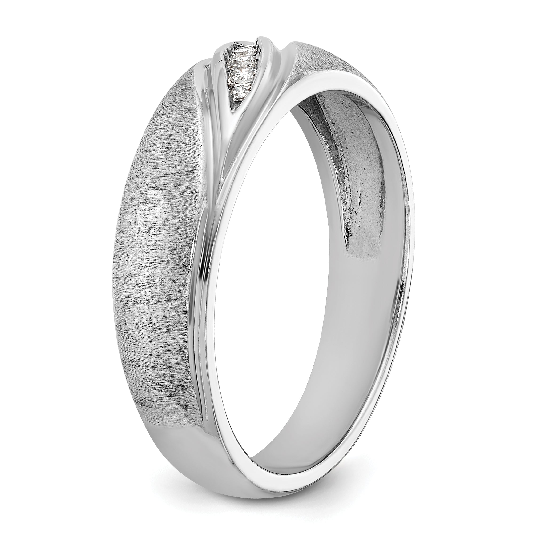 14k White Gold Men's Polished and Satin 1/15 Carat AA Quality Diamond Ring - Sophia Jewelers