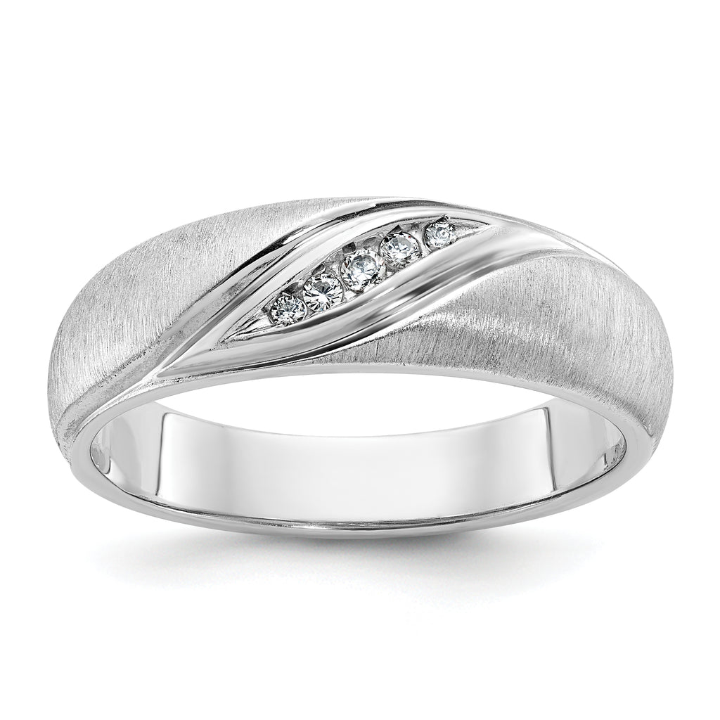 14k White Gold Men's Polished and Satin 1/15 Carat AA Quality Diamond Ring - Sophia Jewelers
