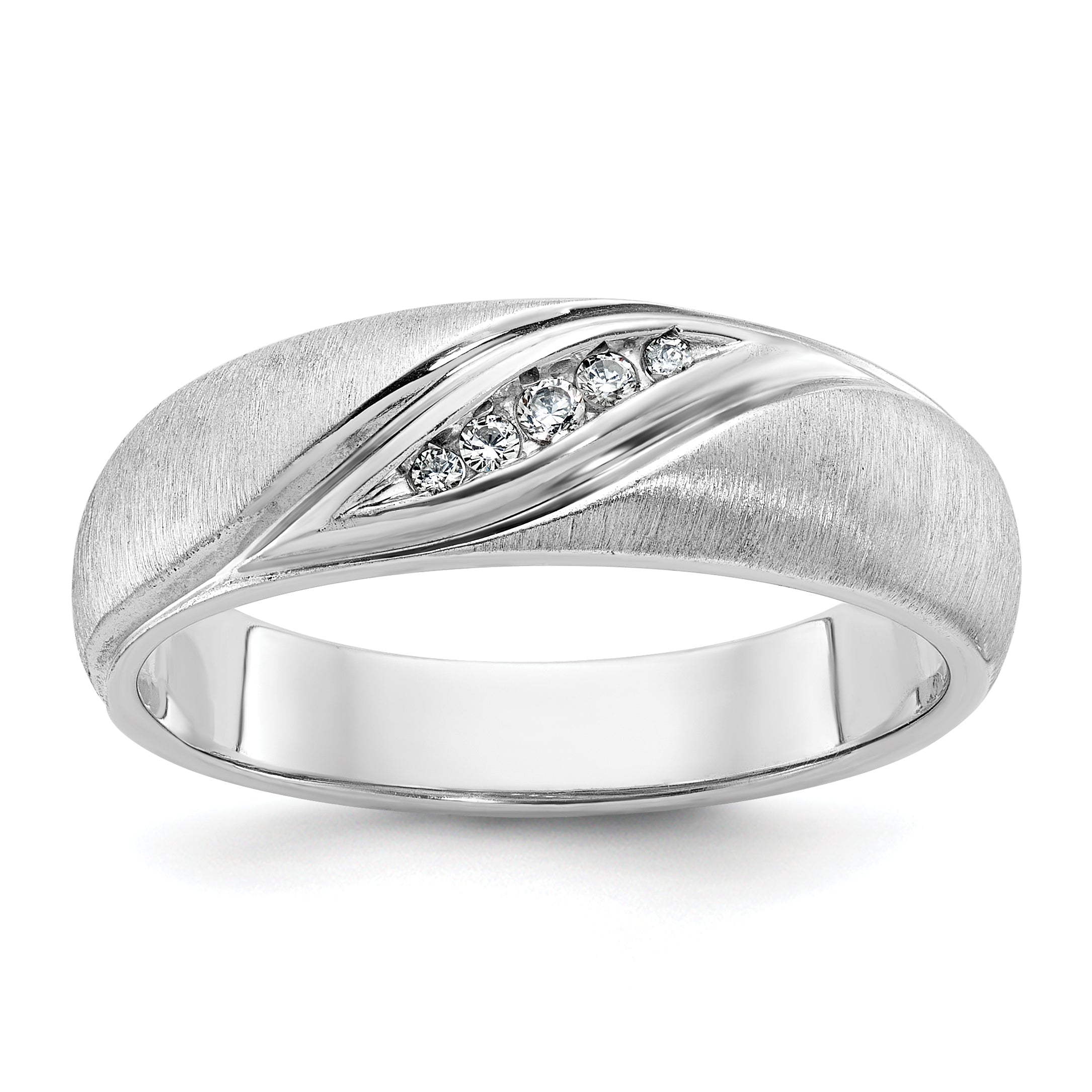 14k White Gold Men's Polished and Satin 1/15 Carat AA Quality Diamond Ring - Sophia Jewelers