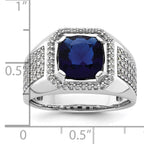 14k White Gold 7/8 carat Lab Grown Diamond VS/SI+ G+ and Created Blue Sapphire Complete Men's Ring