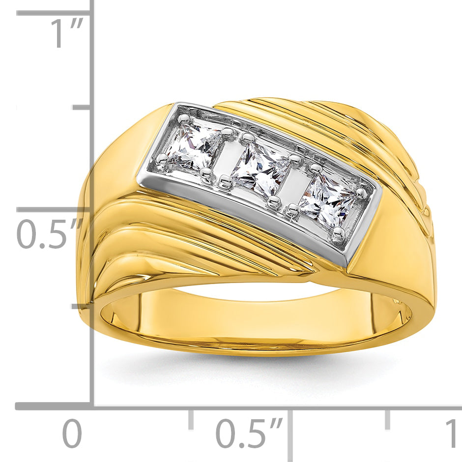 14k with White Rhodium 1/2 carat Lab Grown Diamond VS/SI+ G+ Complete Polished and Grooved Three Stone Men's Ring
