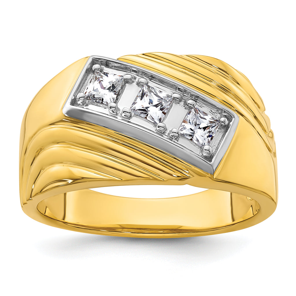 14k with White Rhodium 1/2 carat Lab Grown Diamond VS/SI+ G+ Complete Polished and Grooved Three Stone Men's Ring