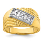 14k with White Rhodium 1/2 carat Lab Grown Diamond VS/SI+ G+ Complete Polished and Grooved Three Stone Men's Ring