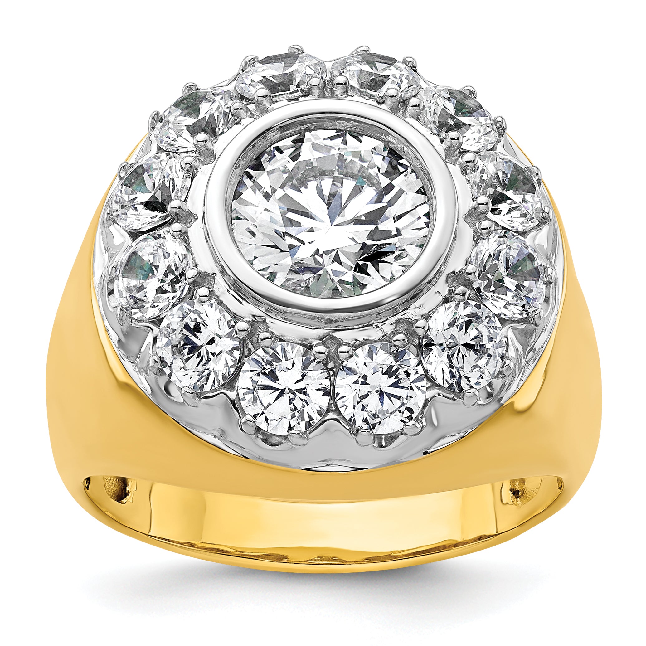 14k Two-Tone 2 1/2 carat Lab Grown Diamond VS/SI+ G+ Semi-Mount Men's Cluster Ring
