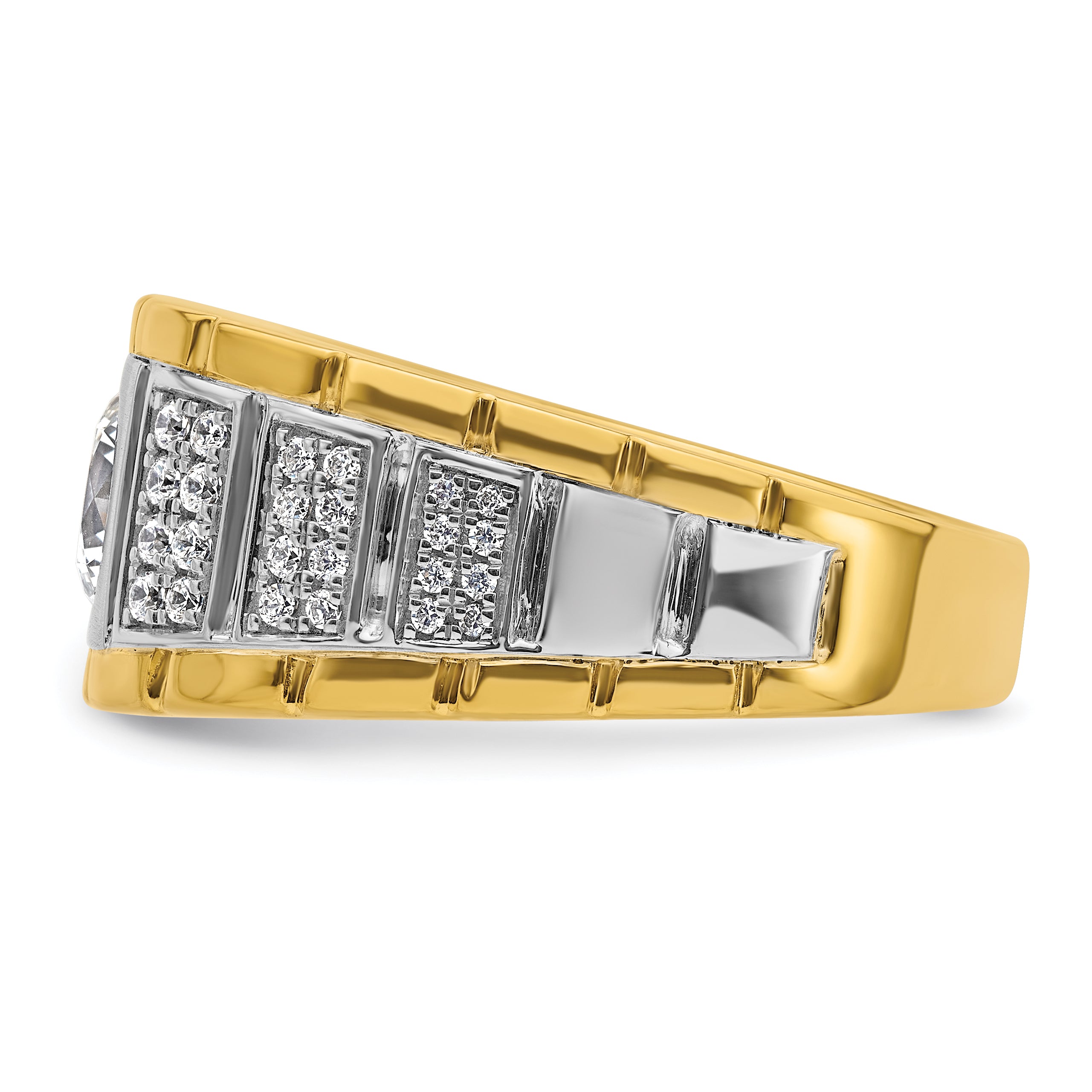 14k Two-tone 1 5/8 carat Lab Grown Diamond VS/SI+ G+ Complete Polished and Satin Men's Ring - Sophia Jewelers
