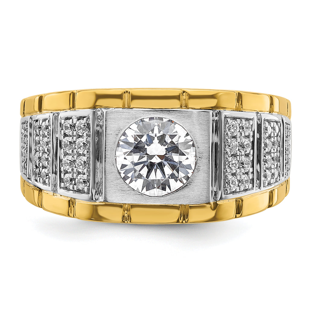 14k Two-tone 1 5/8 carat Lab Grown Diamond VS/SI+ G+ Complete Polished and Satin Men's Ring - Sophia Jewelers