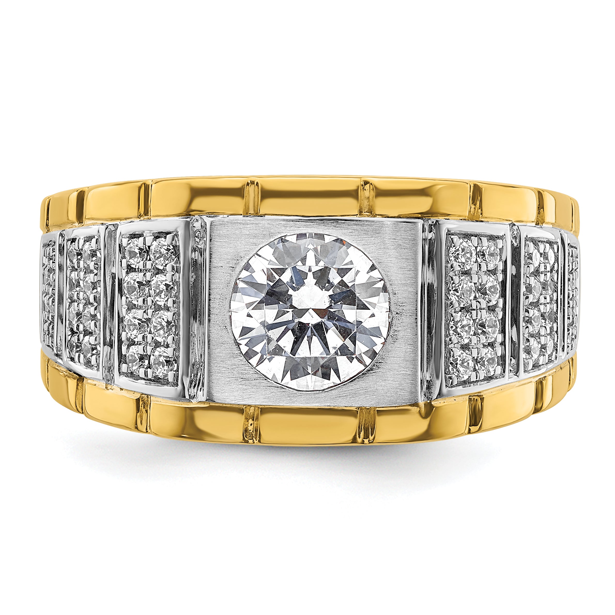 14k Two-tone 1 5/8 carat Lab Grown Diamond VS/SI+ G+ Complete Polished and Satin Men's Ring - Sophia Jewelers