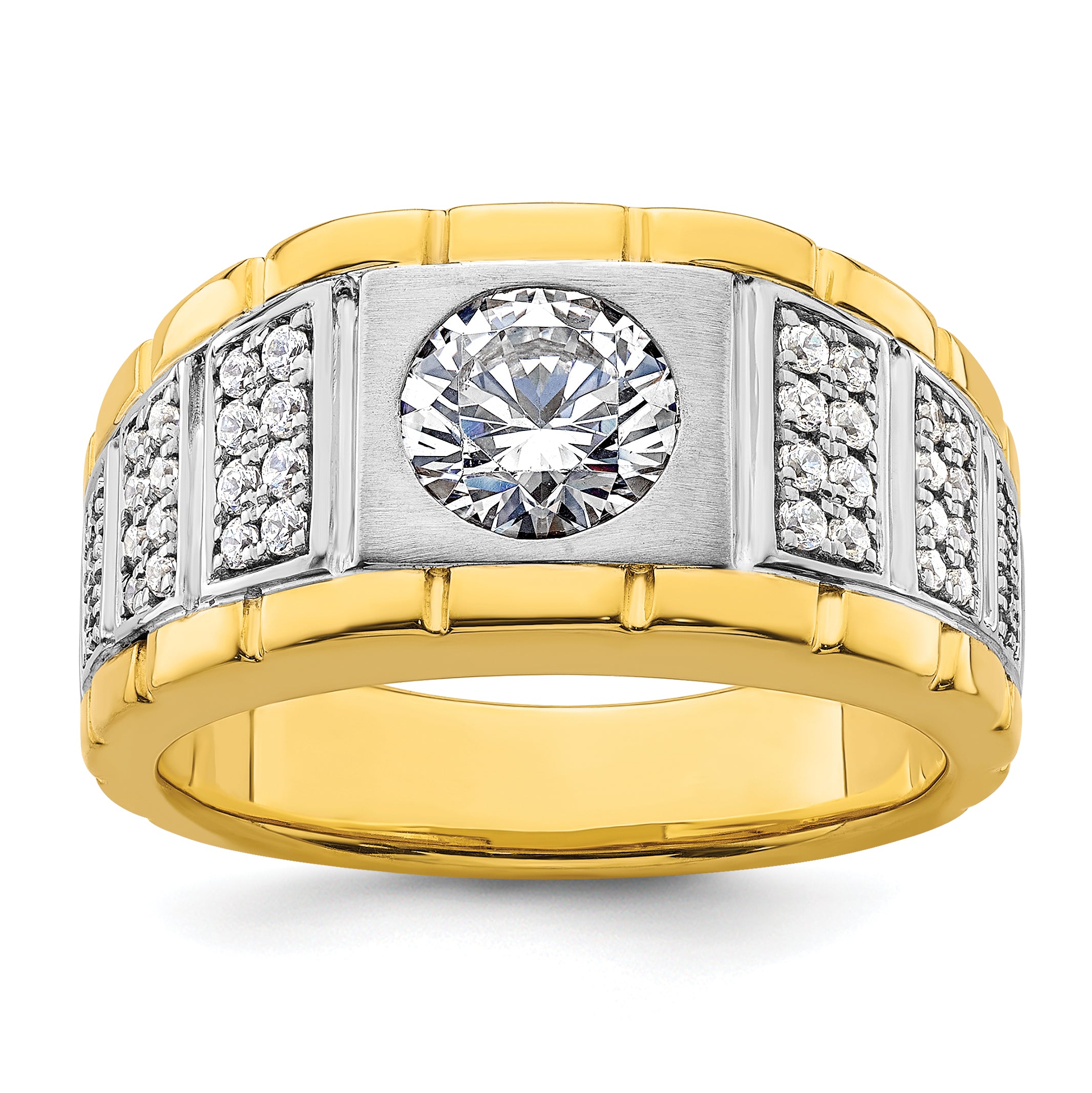 14k Two-tone 1 5/8 carat Lab Grown Diamond VS/SI+ G+ Complete Polished and Satin Men's Ring - Sophia Jewelers Main image