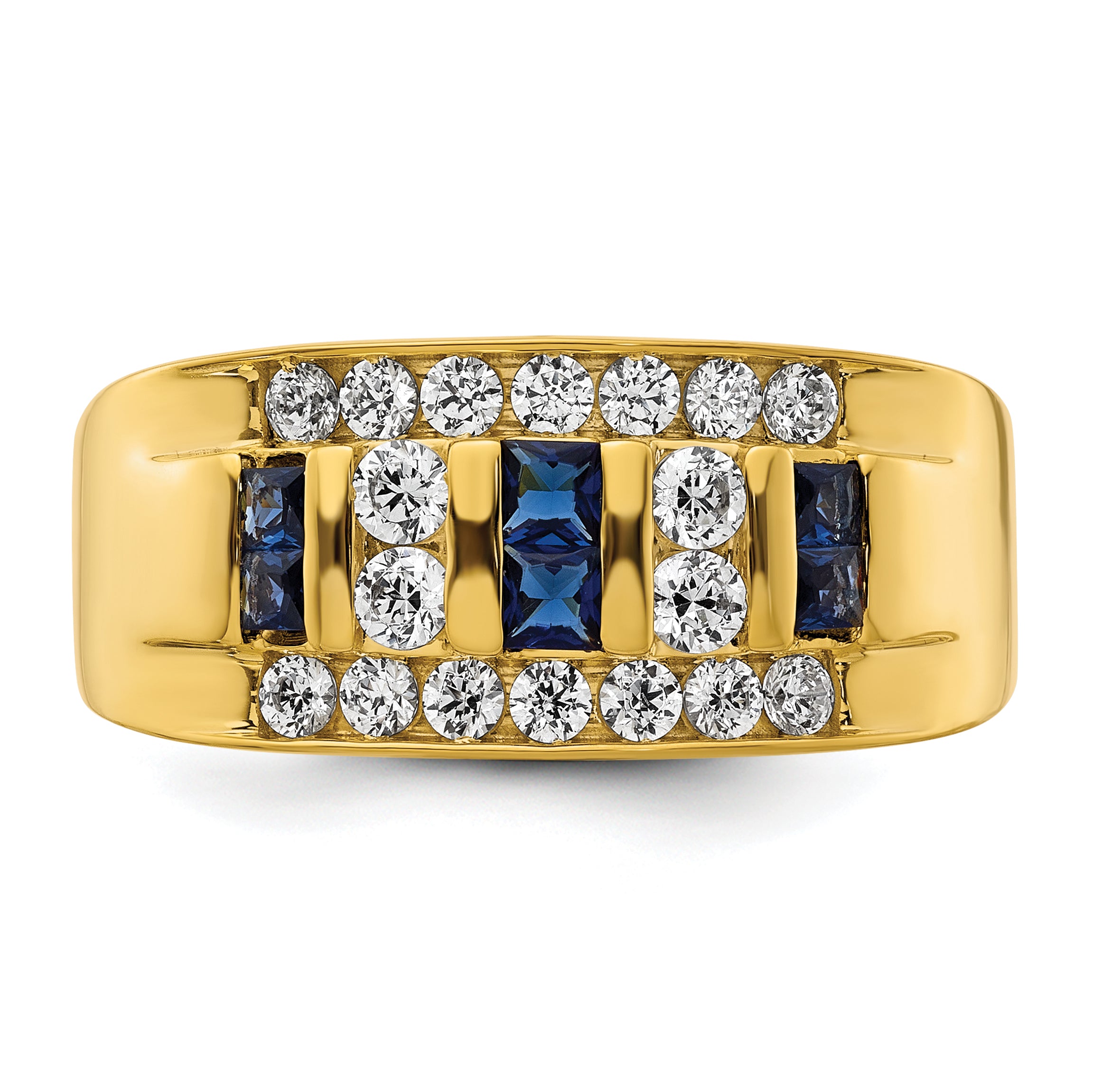 14k 1 1/4 carat Lab Grown Diamond VS/SI+ G+ and Lab Created Blue Sapphire Complete Men's Ring
