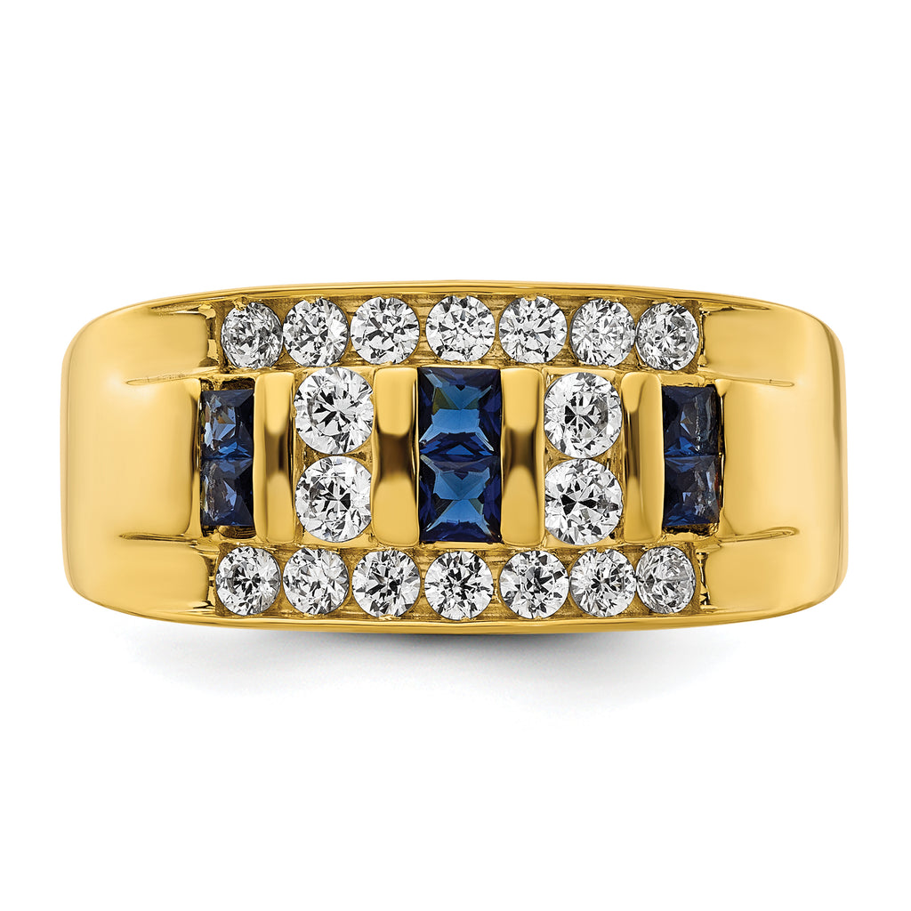 14k 1 1/4 carat Lab Grown Diamond VS/SI+ G+ and Lab Created Blue Sapphire Complete Men's Ring