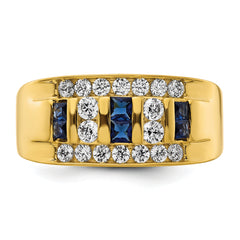 14k 1 1/4 carat Lab Grown Diamond VS/SI+ G+ and Lab Created Blue Sapphire Complete Men's Ring