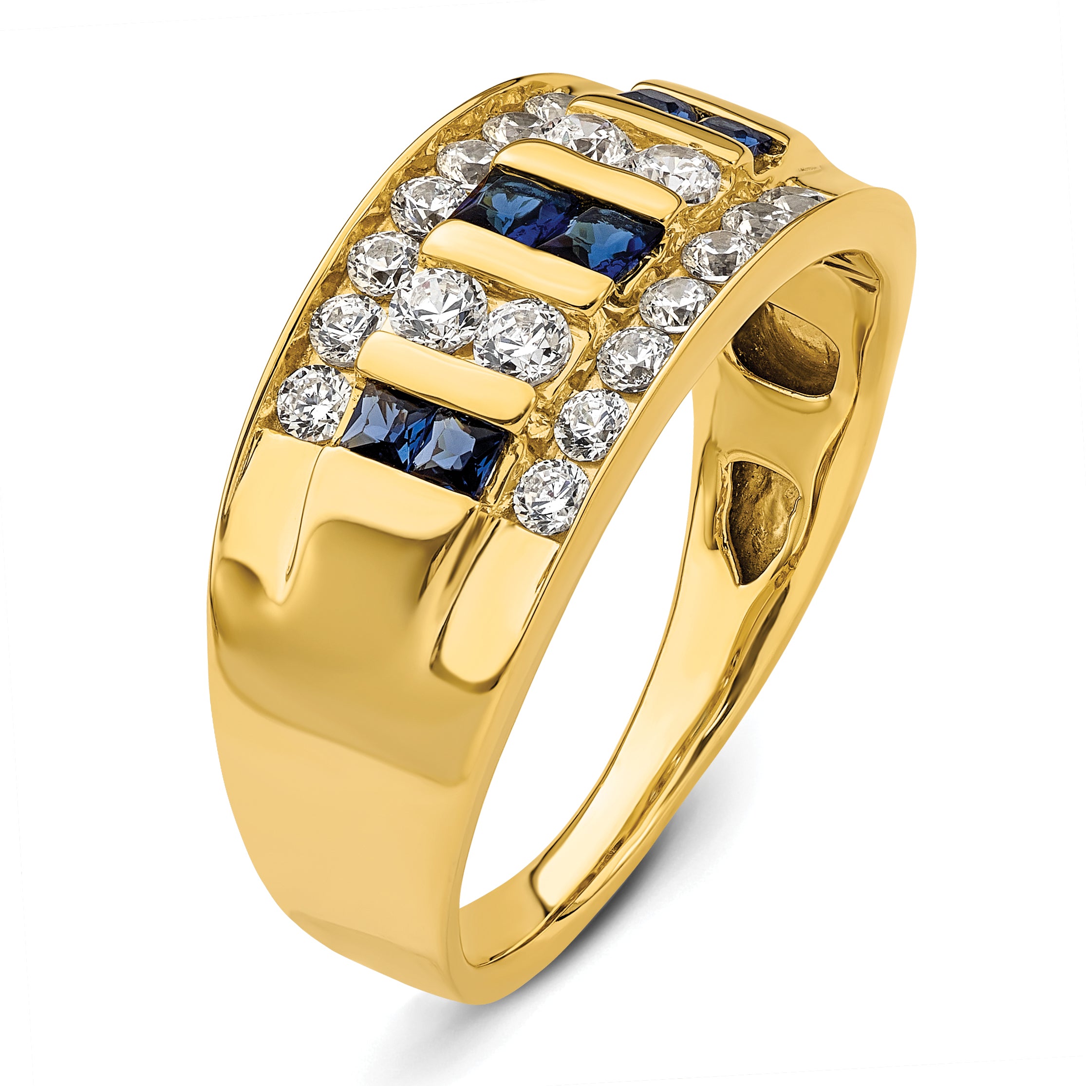 14k 1 1/4 carat Lab Grown Diamond VS/SI+ G+ and Lab Created Blue Sapphire Complete Men's Ring