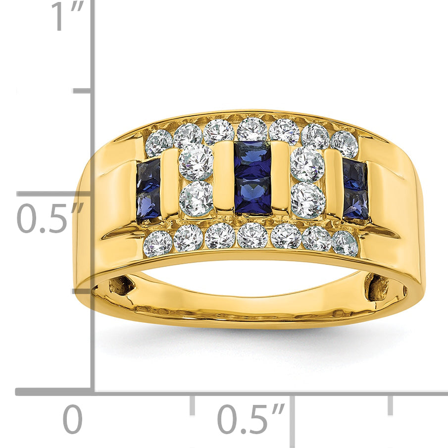 14k 1 1/4 carat Lab Grown Diamond VS/SI+ G+ and Lab Created Blue Sapphire Complete Men's Ring
