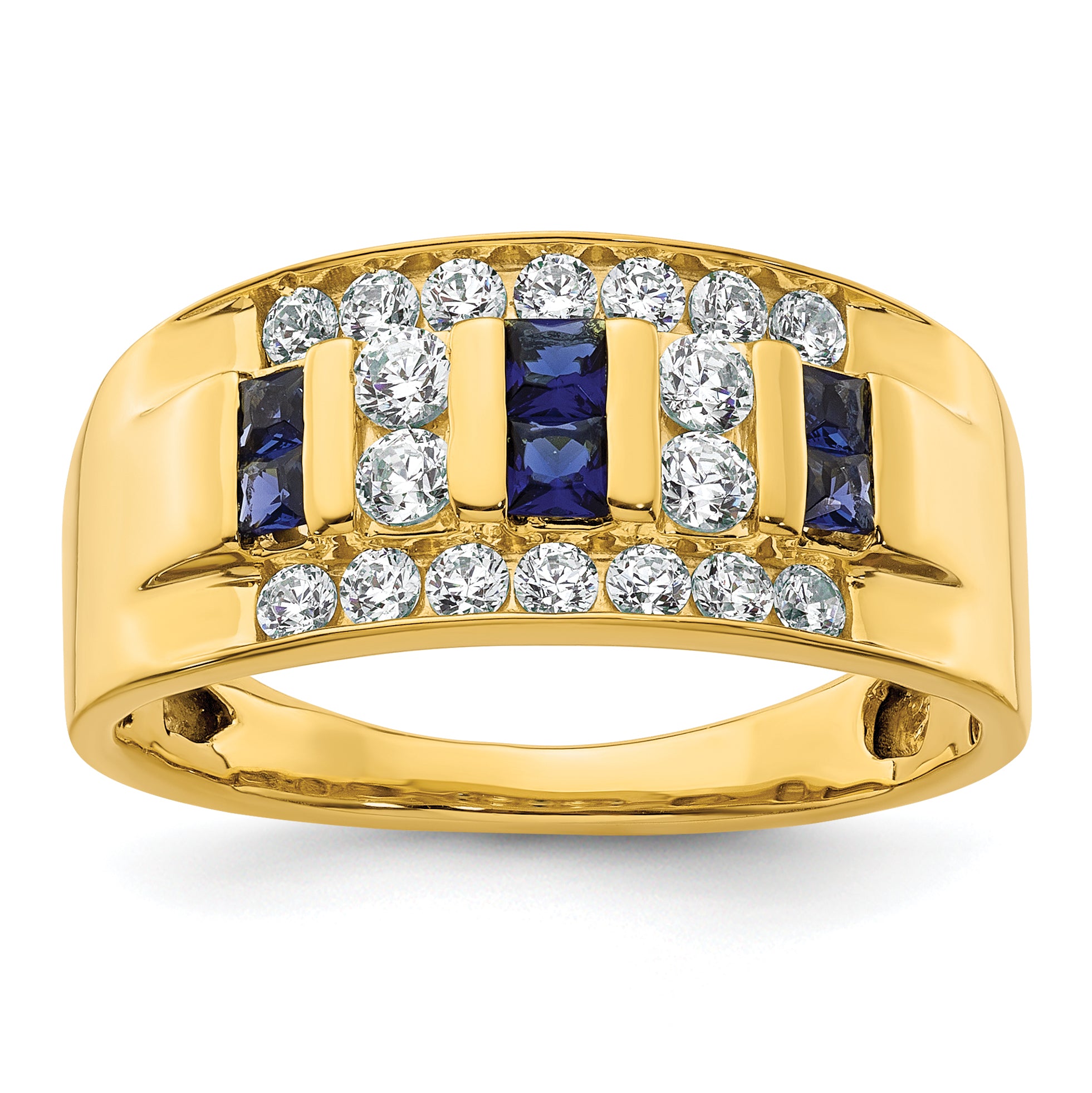 14k 1 1/4 carat Lab Grown Diamond VS/SI+ G+ and Lab Created Blue Sapphire Complete Men's Ring Main image