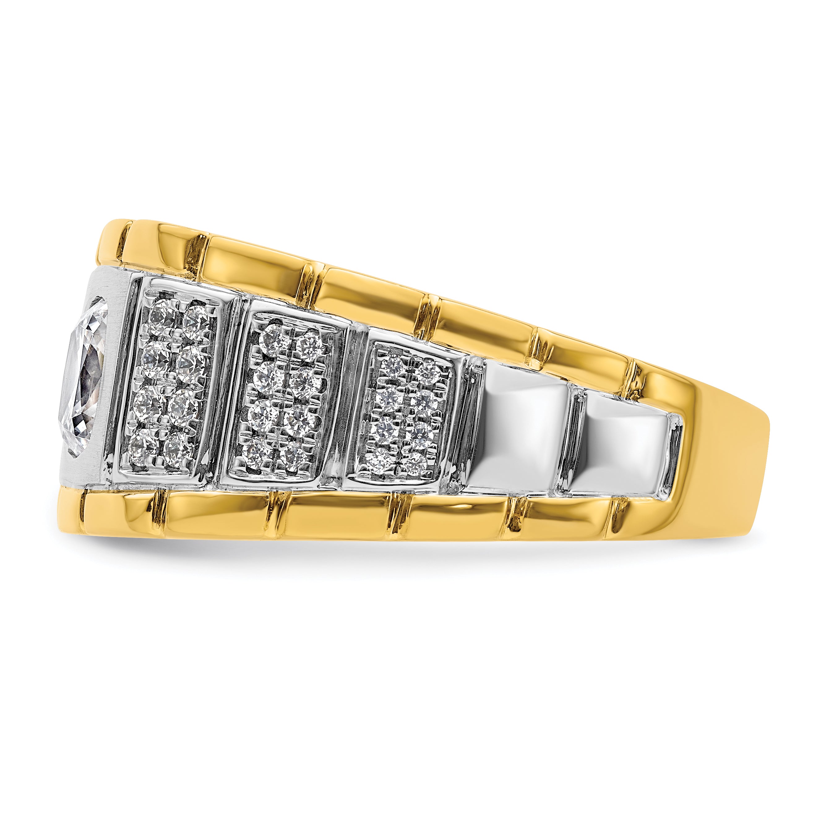 14k Two Tone 1 3/8 carat Lab Grown Diamond VS/SI+ G+ Complete Polished Men's Ring