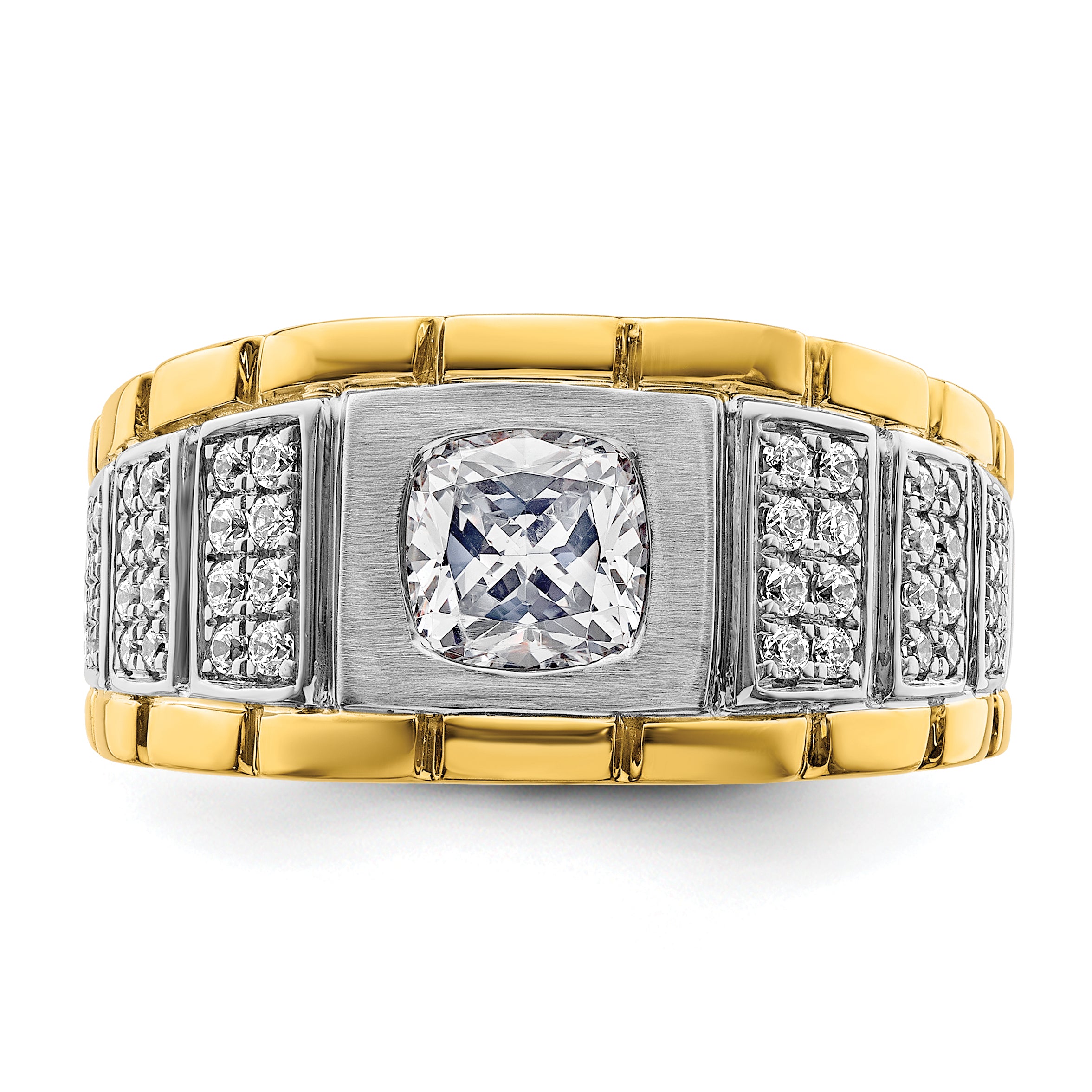 14k Two Tone 3/8 carat Lab Grown Diamond VS/SI+ G+ Semi Mount Polished Men's Ring, Mounting Only - Sophia Jewelers