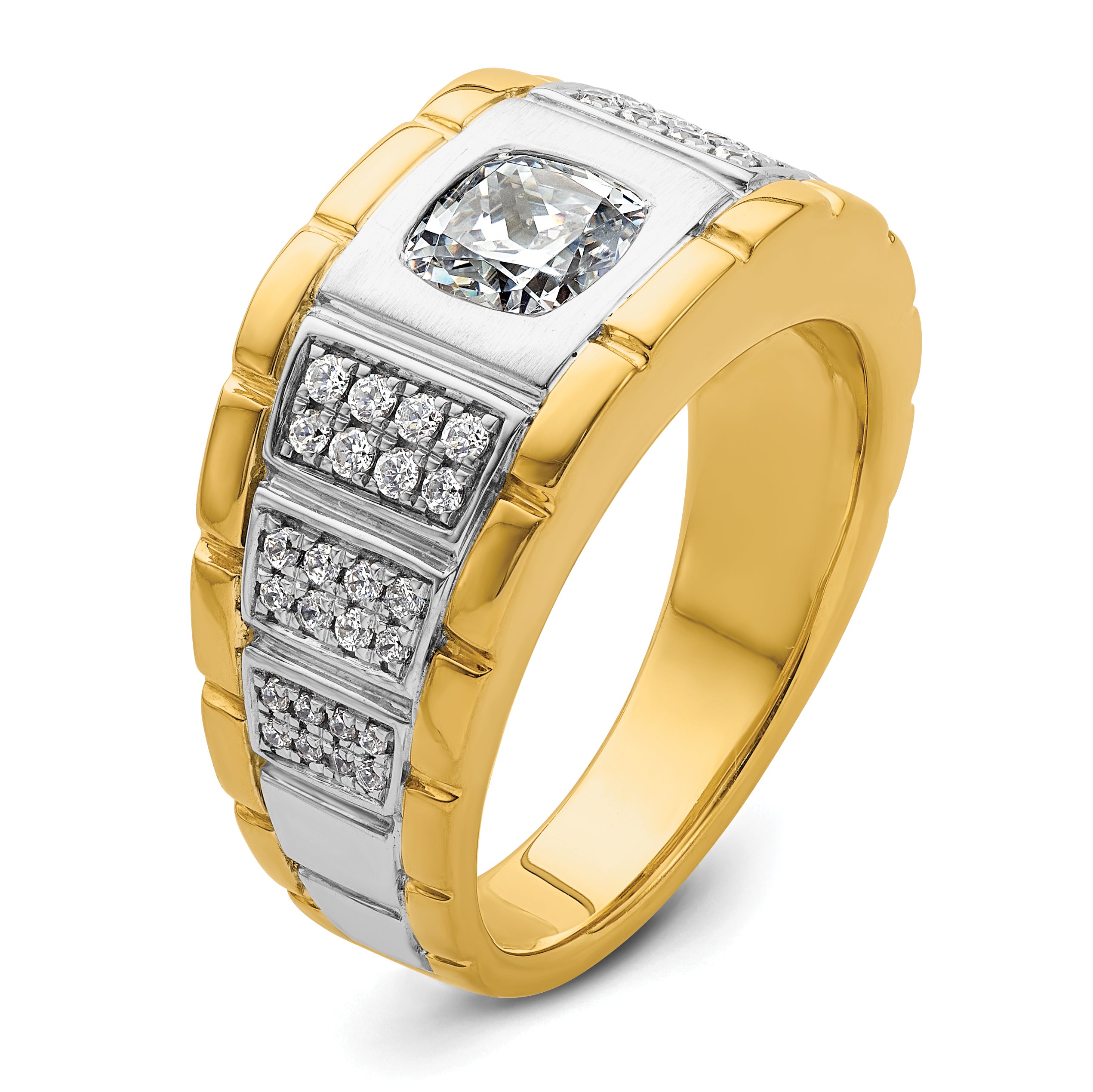 14k Two Tone 1 3/8 carat Lab Grown Diamond VS/SI+ G+ Complete Polished Men's Ring