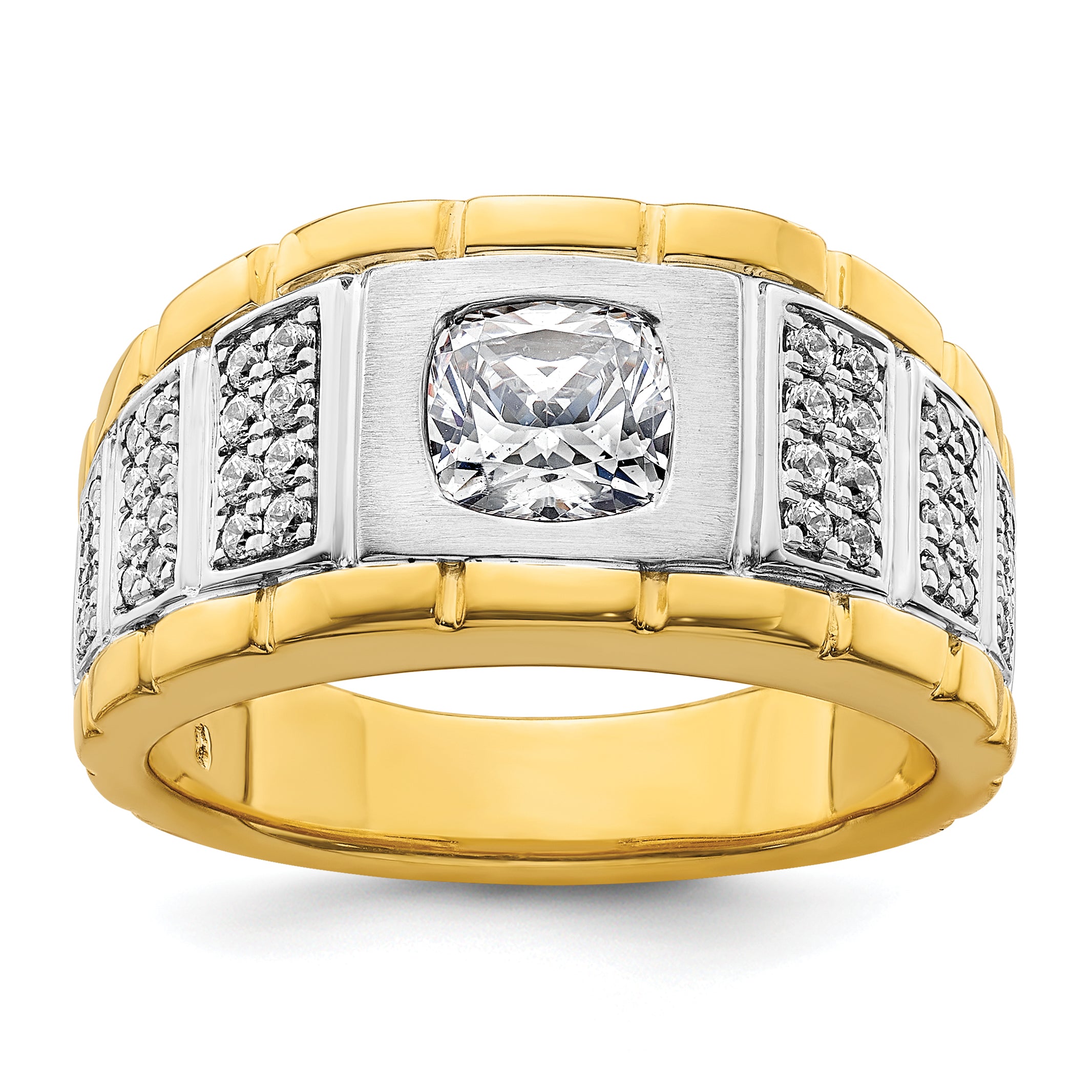 14k Two Tone 3/8 carat Lab Grown Diamond VS/SI+ G+ Semi Mount Polished Men's Ring, Mounting Only - Sophia Jewelers Main image