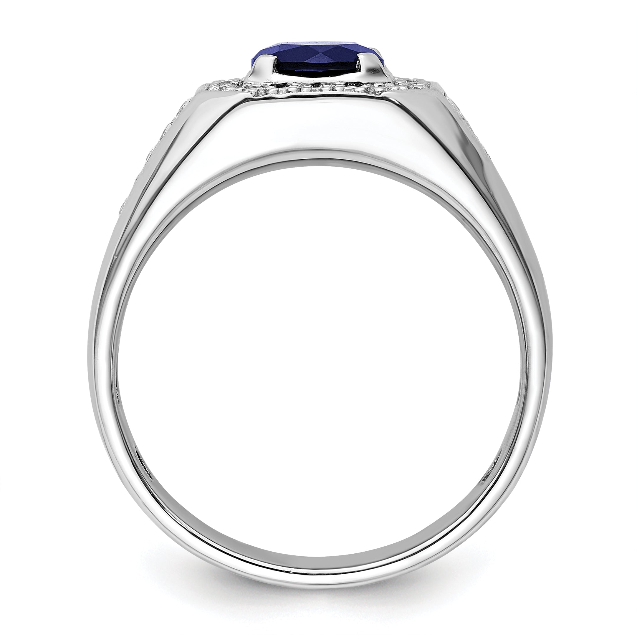 14k White Gold 1/2 carat Lab Grown Diamond VS/SI+ G+ and Created Blue Sapphire Complete Men's Ring Secondary image