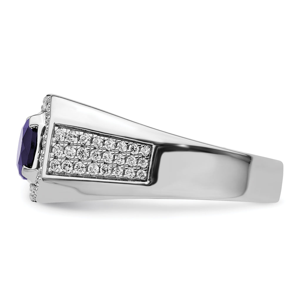 14k White Gold 1/2 carat Lab Grown Diamond VS/SI+ G+ and Created Blue Sapphire Complete Men's Ring