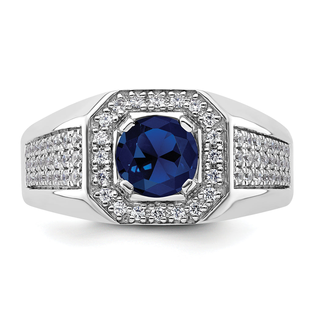 14k White Gold 1/2 carat Lab Grown Diamond VS/SI+ G+ and Created Blue Sapphire Complete Men's Ring