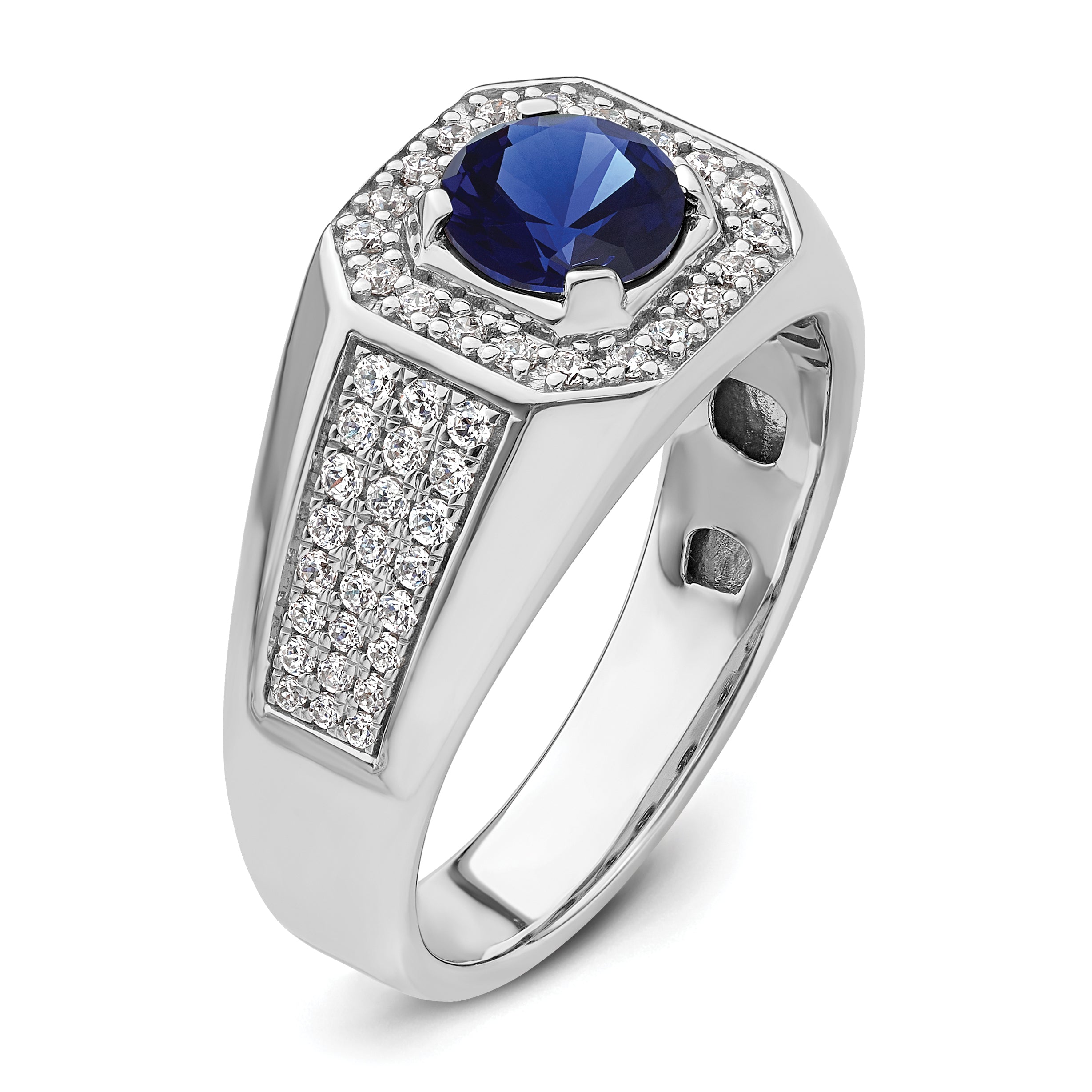 14k White Gold 1/2 carat Lab Grown Diamond VS/SI+ G+ and Created Blue Sapphire Complete Men's Ring