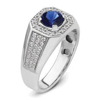 14k White Gold 1/2 carat Lab Grown Diamond VS/SI+ G+ and Created Blue Sapphire Complete Men's Ring