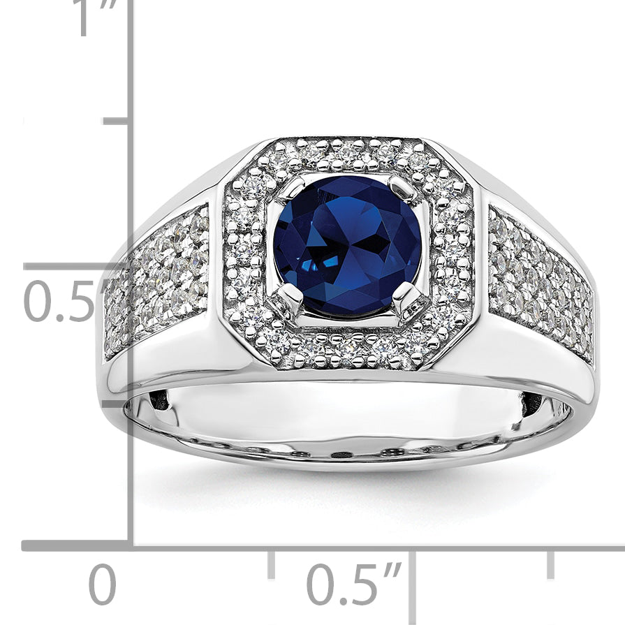 14k White Gold 1/2 carat Lab Grown Diamond VS/SI+ G+ and Created Blue Sapphire Complete Men's Ring