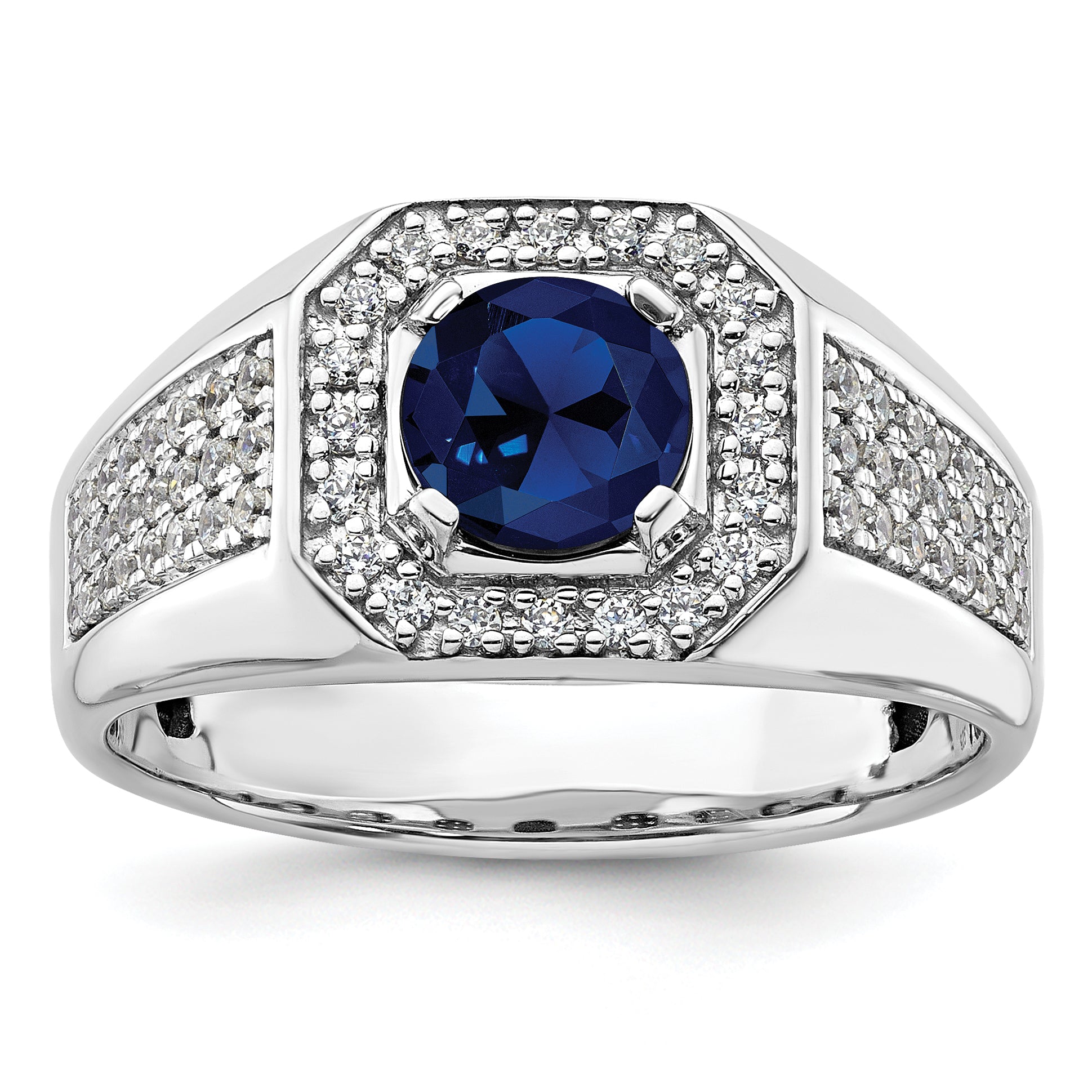14k White Gold 1/2 carat Lab Grown Diamond VS/SI+ G+ and Created Blue Sapphire Complete Men's Ring Main image