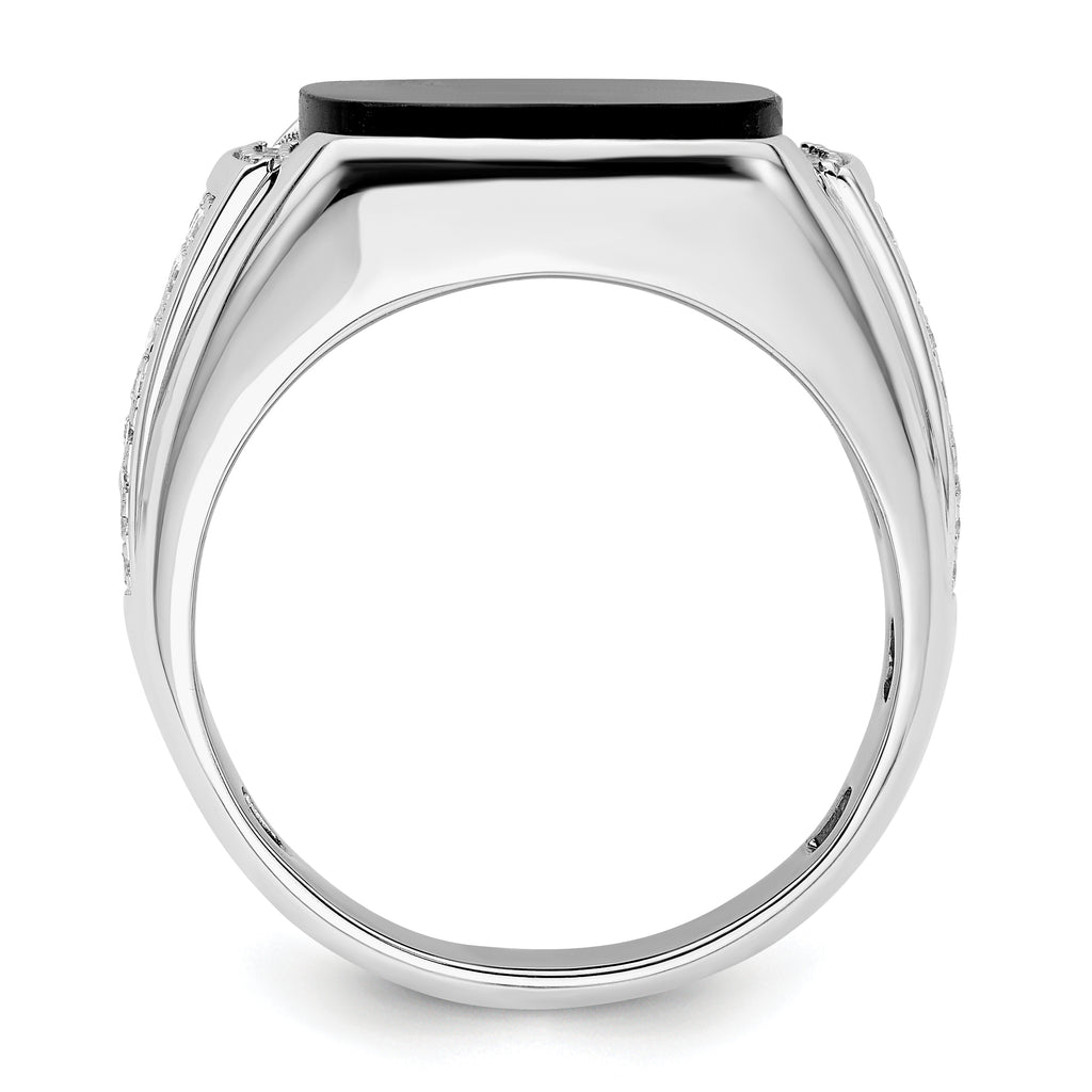 14k White Gold 5/8 carat Lab Grown Diamond VS/SI+ G+ and Onyx Complete Men's Ring