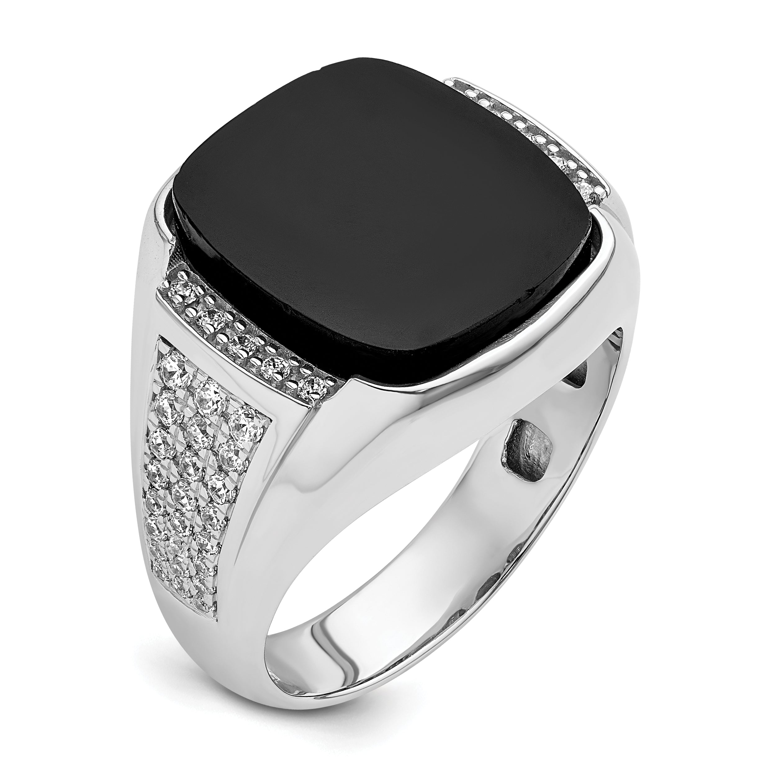 14k White Gold 5/8 carat Lab Grown Diamond VS/SI+ G+ and Onyx Complete Men's Ring