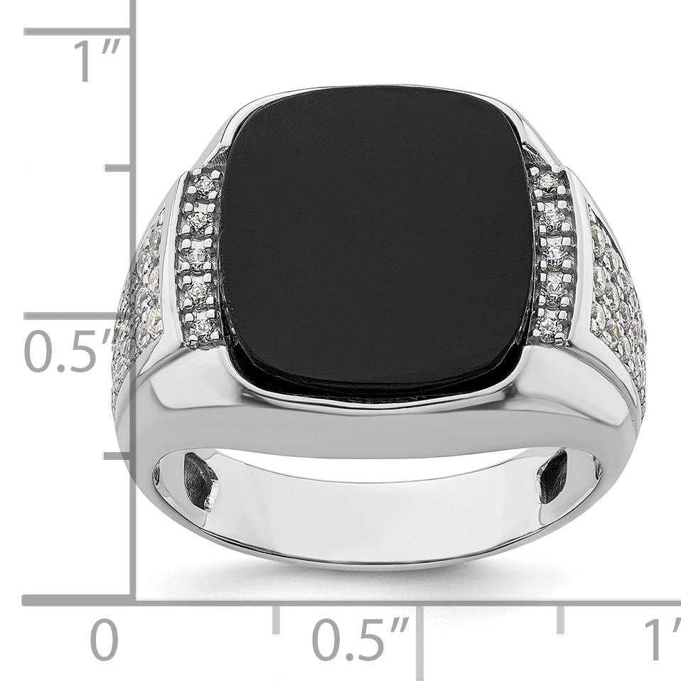 14k White Gold 5/8 carat Lab Grown Diamond VS/SI+ G+ and Onyx Complete Men's Ring
