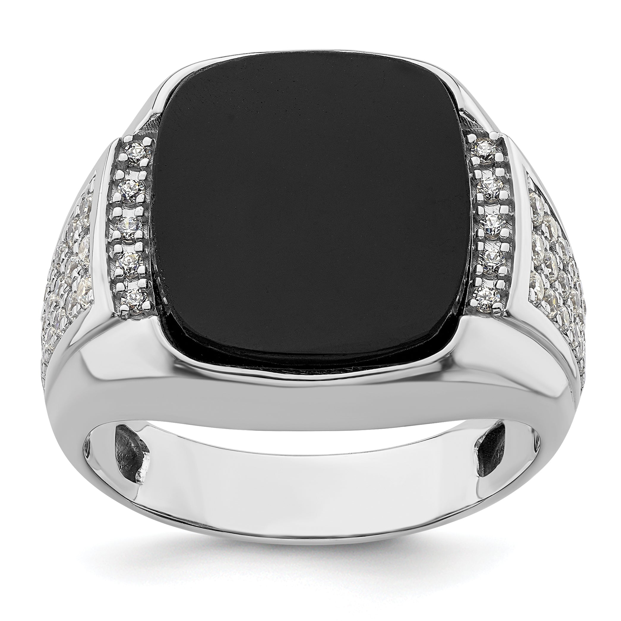 14k White Gold 5/8 carat Lab Grown Diamond VS/SI+ G+ and Onyx Complete Men's Ring Main image