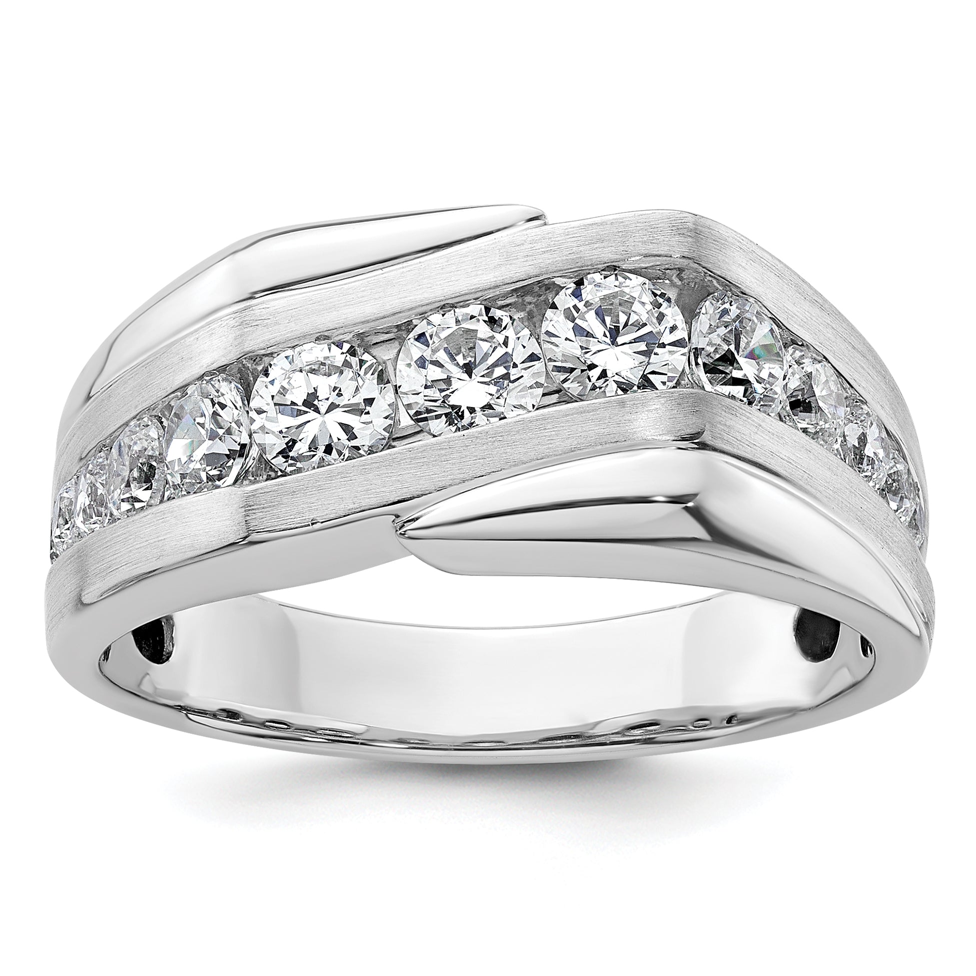 14k White Gold 1 3/8 carat Lab Grown Diamond VS/SI+ G+ Complete Satin Men's Ring Main image