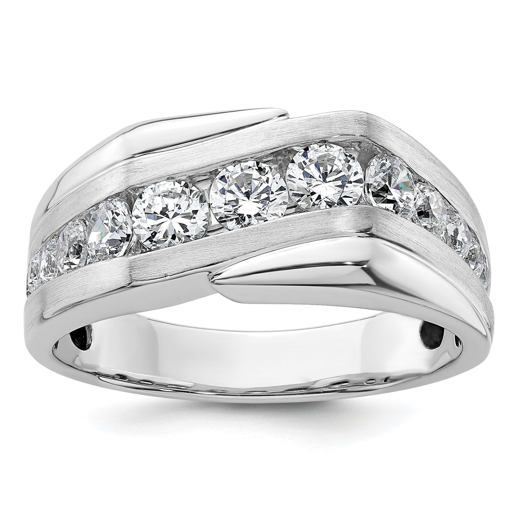 14k White Gold 1 3/8 carat Lab Grown Diamond VS/SI+ G+ Complete Satin Men's Ring