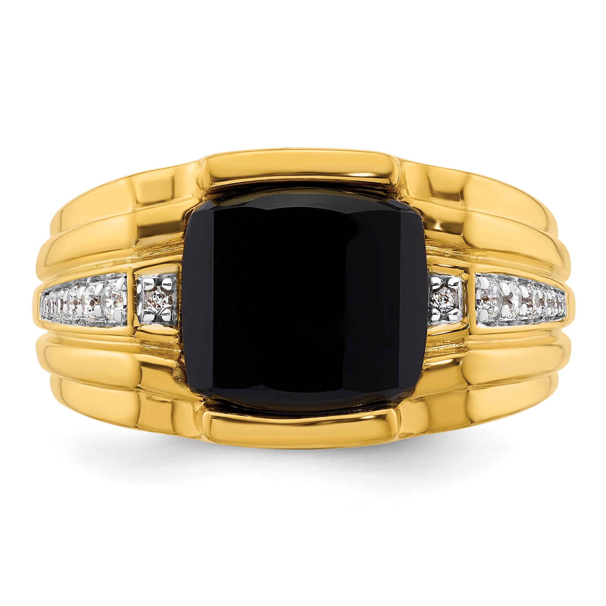 14k 1/8 carat Lab Grown Diamond VS/SI+ G+ and Onyx Complete Men's Ring - Sophia Jewelers