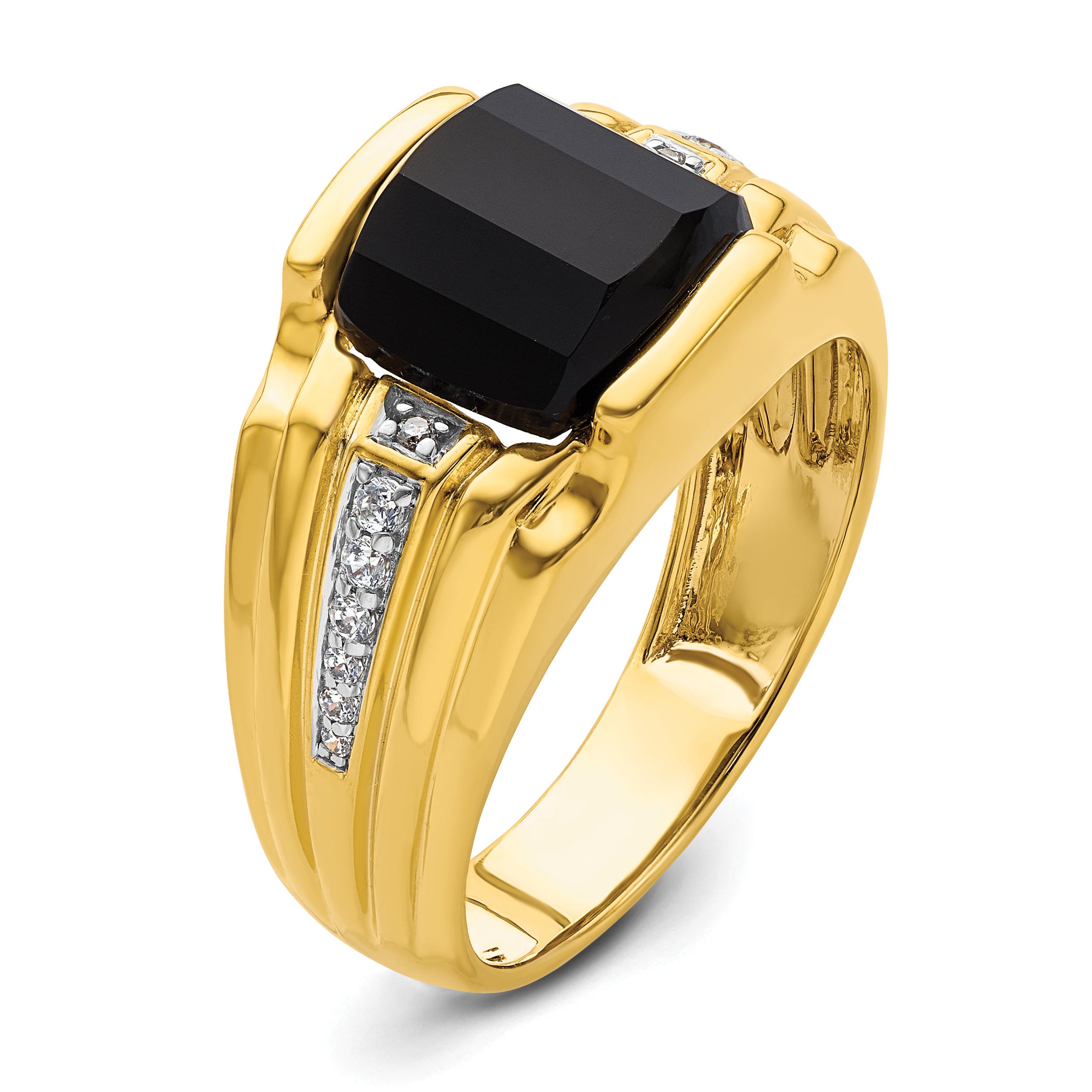 14k 1/8 carat Lab Grown Diamond VS/SI+ G+ and Onyx Complete Men's Ring - Sophia Jewelers
