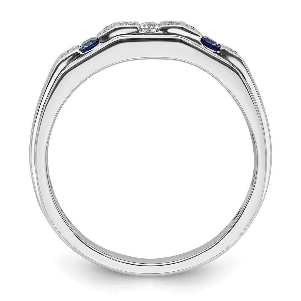 14k White Gold 1/5 carat Lab Grown Diamond VS/SI+ G+ and Lab Created Blue Sapphire Complete Men's Ring