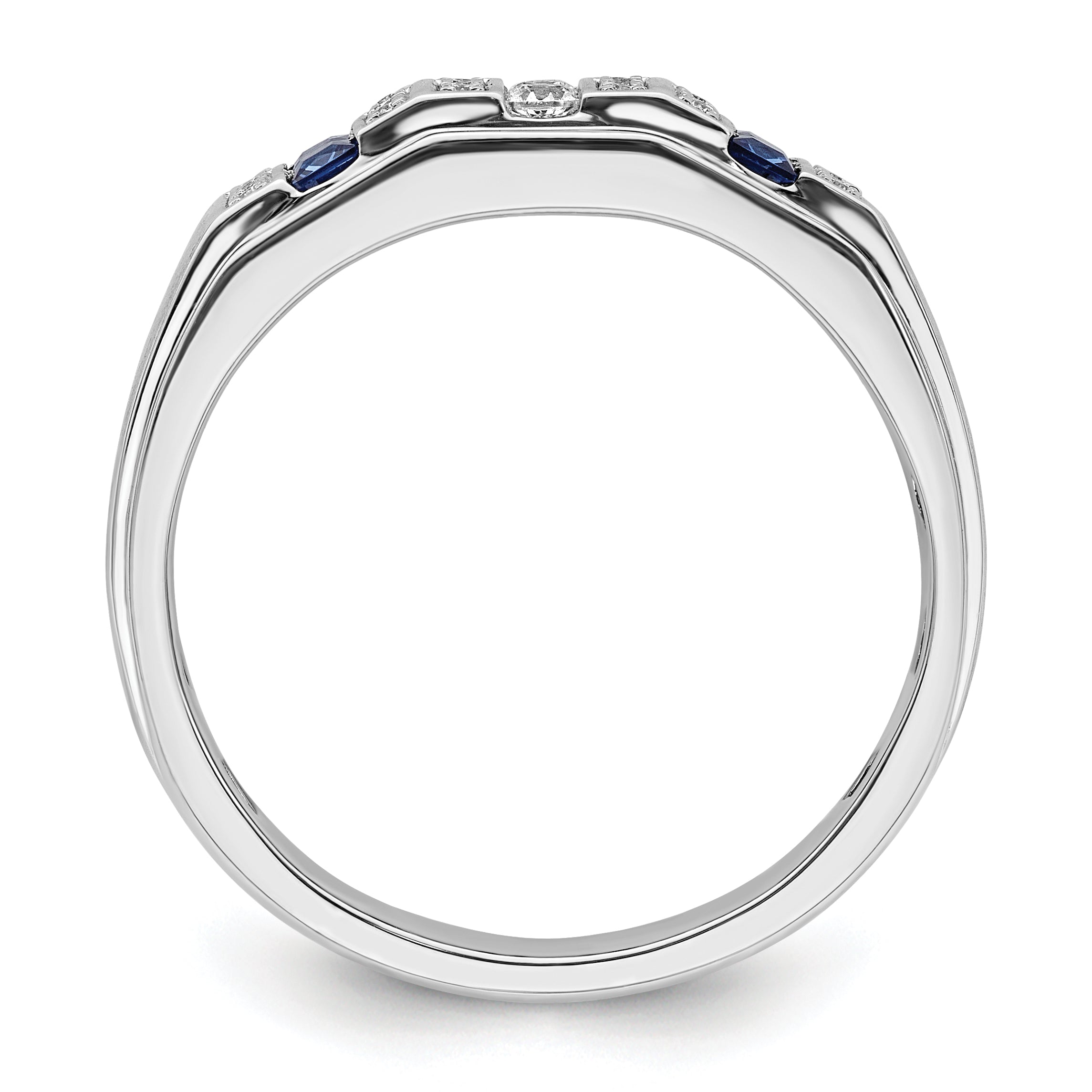 14k White Gold 1/5 carat Lab Grown Diamond VS/SI+ G+ and Lab Created Blue Sapphire Complete Men's Ring