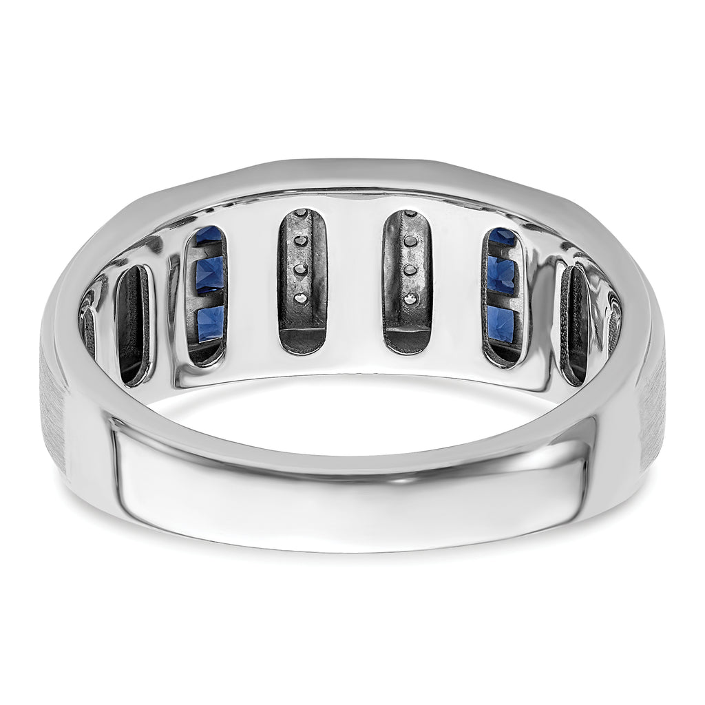 14k White Gold 1/5 carat Lab Grown Diamond VS/SI+ G+ and Lab Created Blue Sapphire Complete Men's Ring