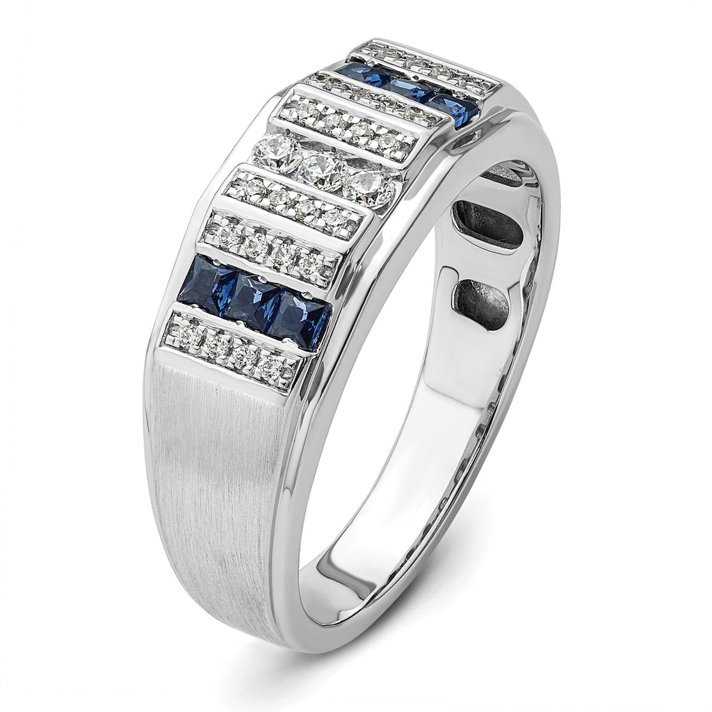 14k White Gold 1/5 carat Lab Grown Diamond VS/SI+ G+ and Lab Created Blue Sapphire Complete Men's Ring