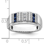 14k White Gold 1/5 carat Lab Grown Diamond VS/SI+ G+ and Lab Created Blue Sapphire Complete Men's Ring