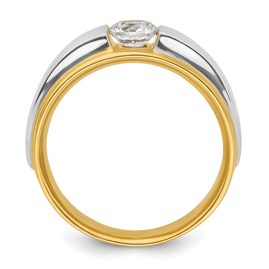 14k Two-tone 3/4 carat Lab Grown Diamond VS/SI+ G+ Complete Satin Men's Ring