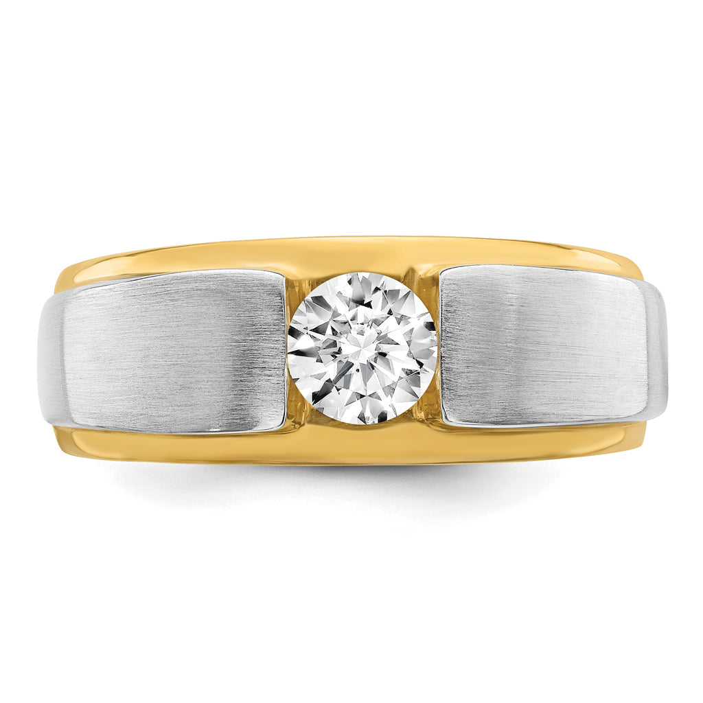 14k Two-tone 3/4 carat Lab Grown Diamond VS/SI+ G+ Complete Satin Men's Ring