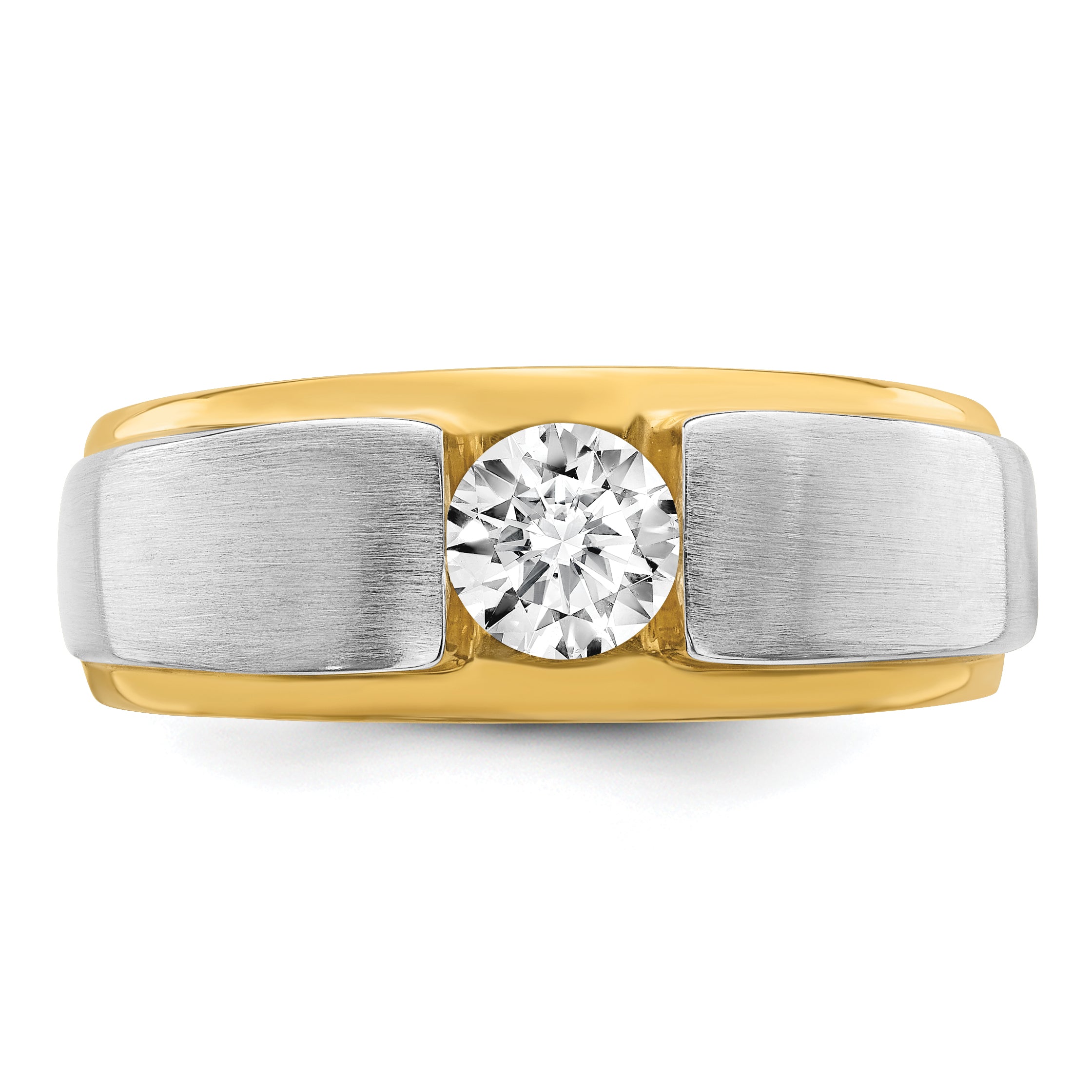 14k Two-tone 3/4 carat Lab Grown Diamond VS/SI+ G+ Complete Satin Men's Ring