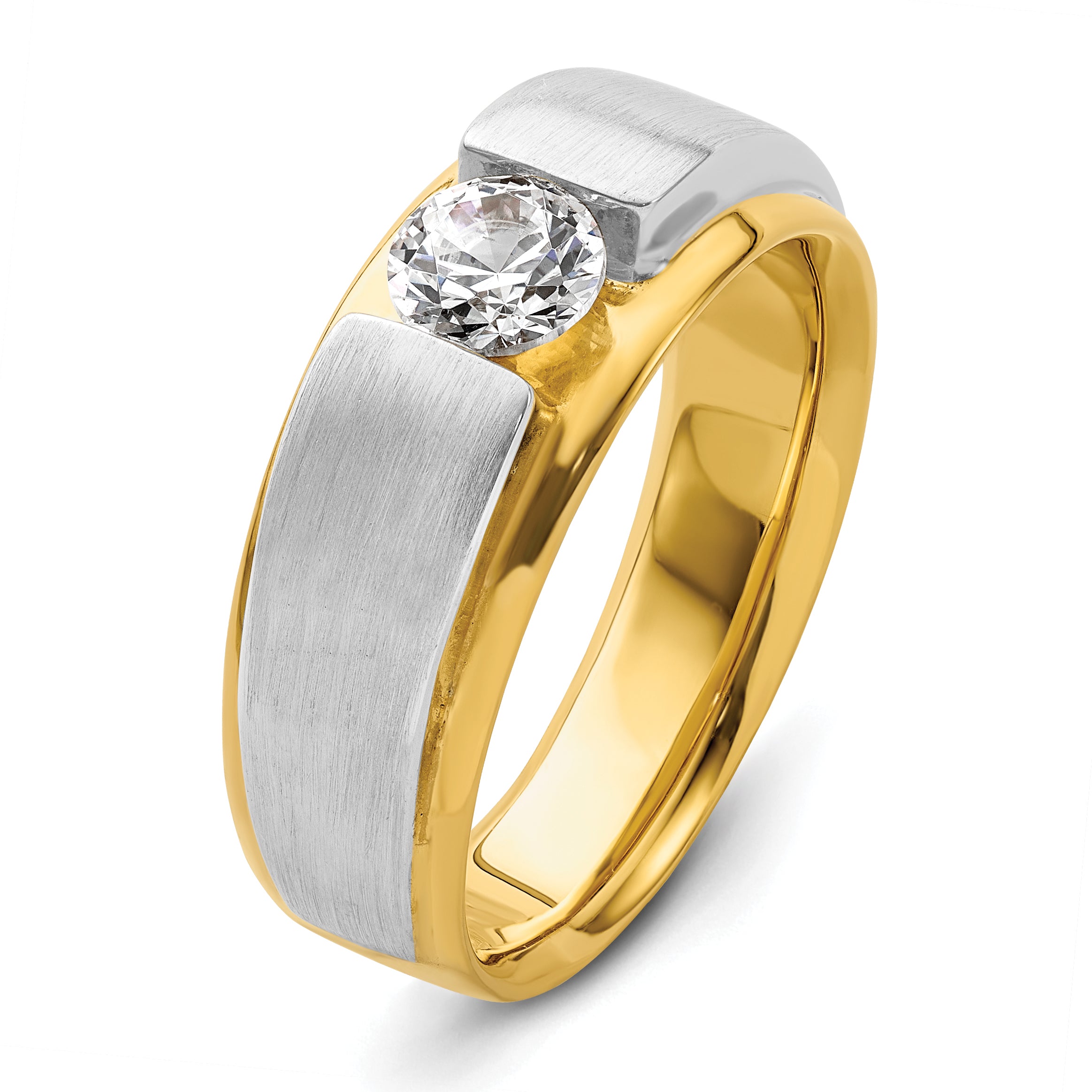 14k Two-tone 3/4 carat Lab Grown Diamond VS/SI+ G+ Complete Satin Men's Ring