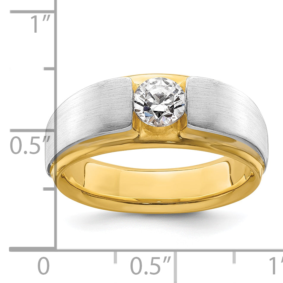 14k Two-tone 3/4 carat Lab Grown Diamond VS/SI+ G+ Complete Satin Men's Ring