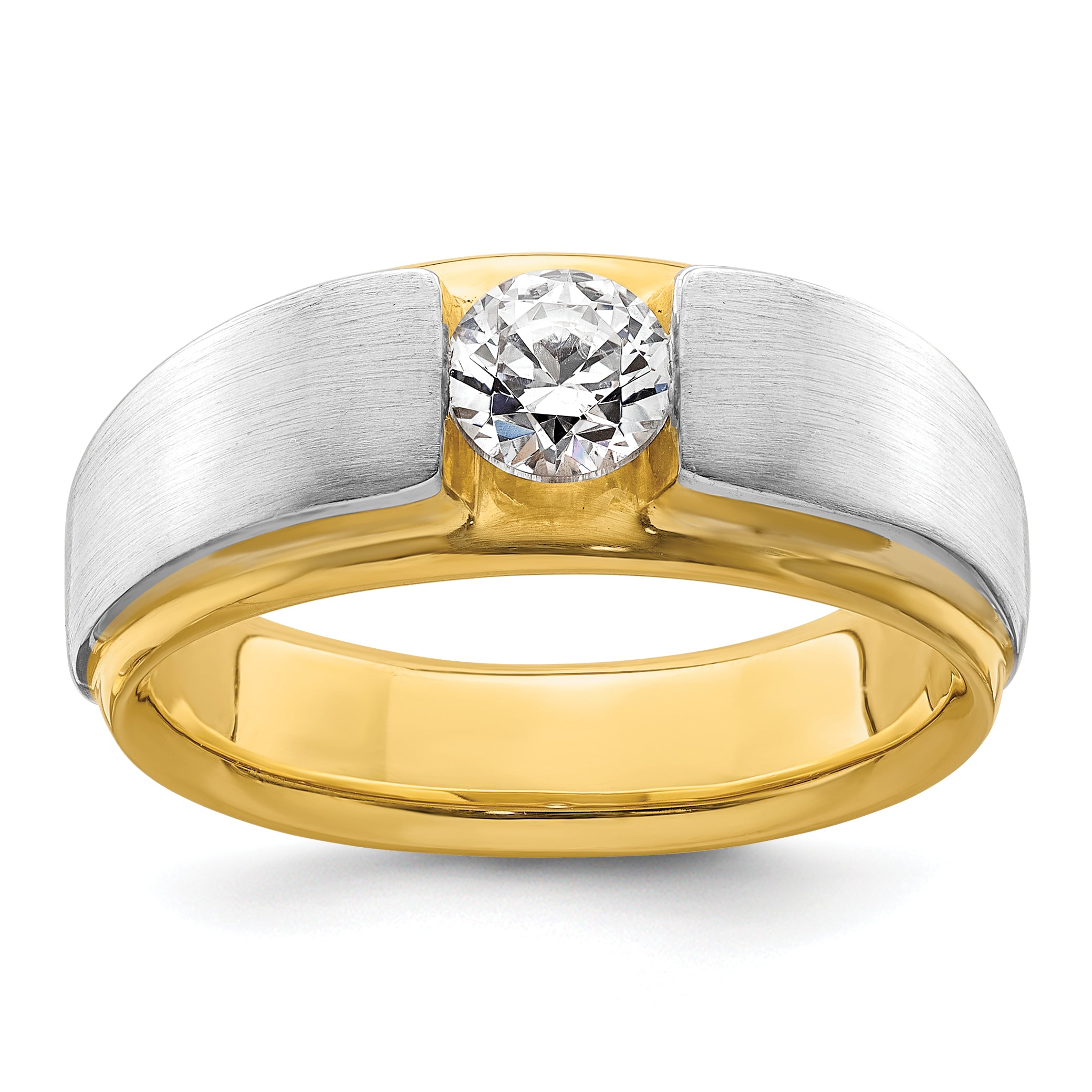 14k Two-tone 3/4 carat Lab Grown Diamond VS/SI+ G+ Complete Satin Men's Ring Main image