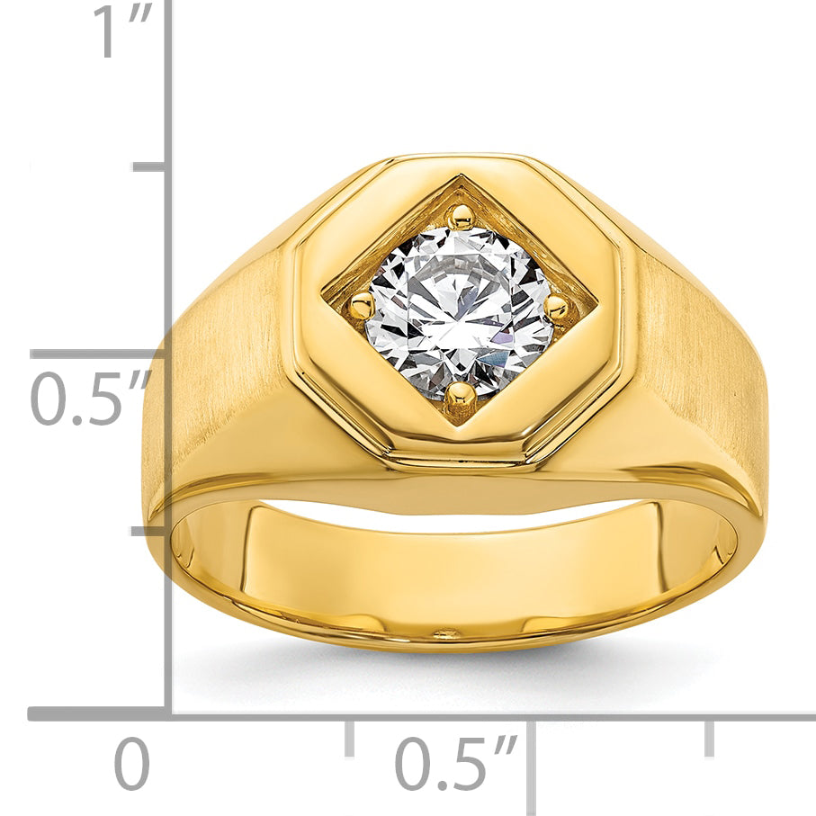 14k 1 carat Lab Grown Diamond VS/SI+ G+ Complete Polished and Satin Men's Ring