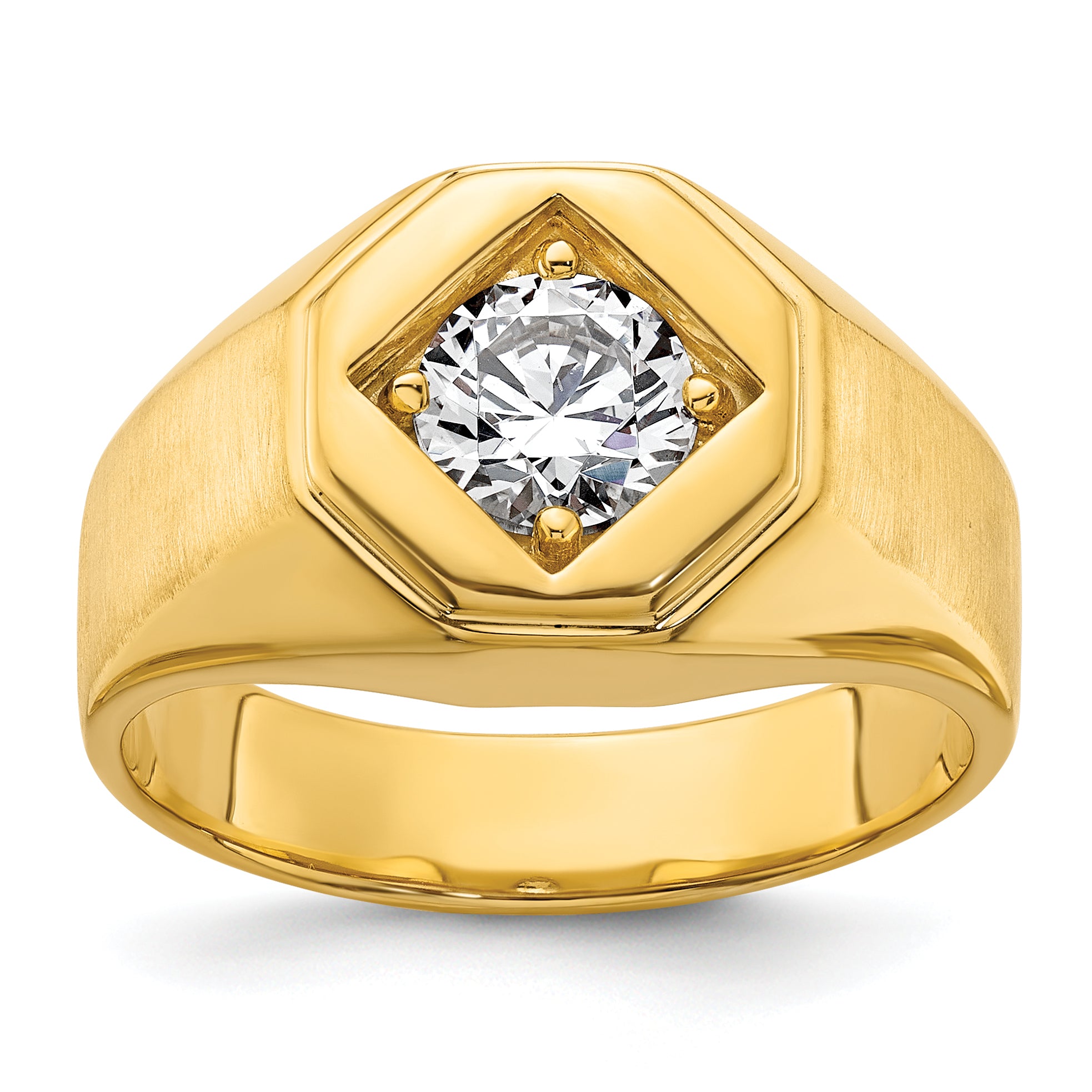 14k 1 carat Lab Grown Diamond VS/SI+ G+ Complete Polished and Satin Men's Ring